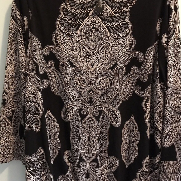 Alfani Women's Blouse medium Black Paisley Balloon Bottom Fringe Cut Sleeves EUC - Picture 1 of 12